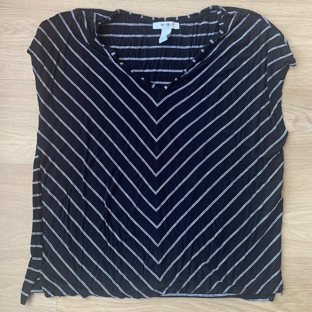 WHBM Black & White Stripe Martini Tee Sz L